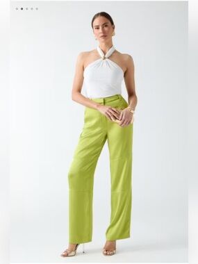 Marciano Bright Lime Wide-Leg Satin Pants - Size L